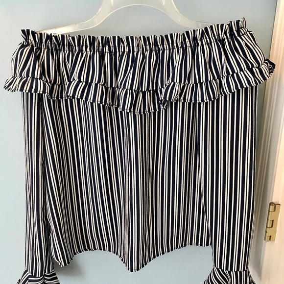 Divided Striped and Ruffled Top - Picture 2 of 5